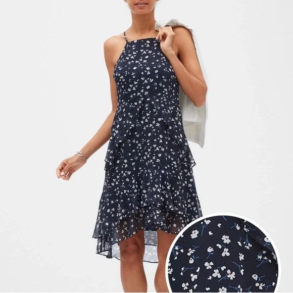Banana Republic Floral Print Tiered Ruffle Dress Size 8 - Picture 5 of 5
